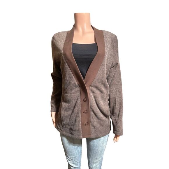 Bundle two Pulp long sleeve fleece brown and green v neck button up sweater M - Picture 6 of 11